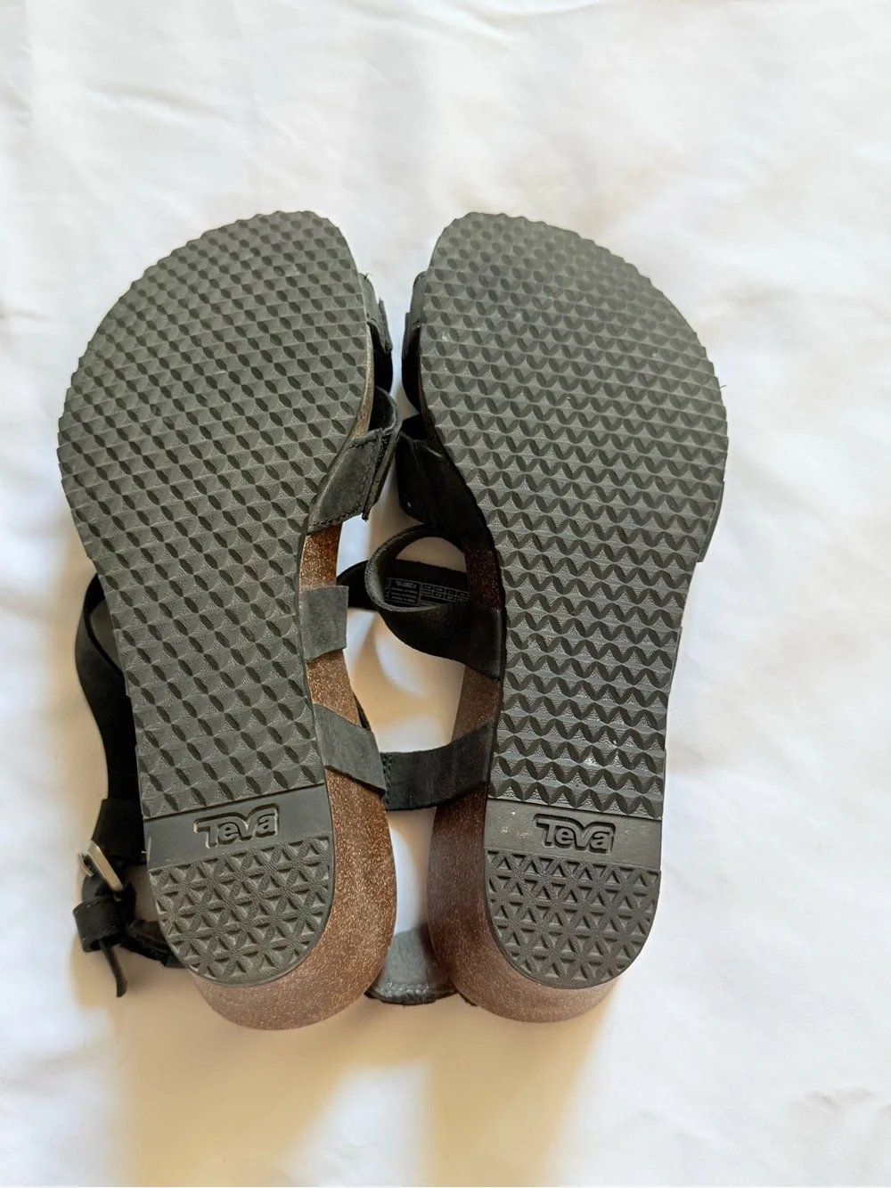 Teva Black Leather Cork Wedge Sandals Strappy Slingback Platform Shoes Size 9.5